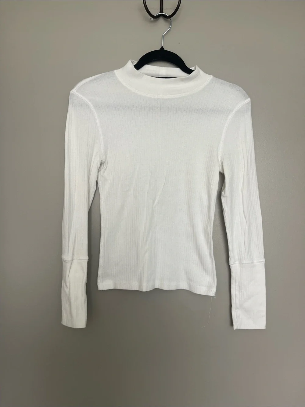 Free People White Ribbed Mock Neck Long Sleeve Top